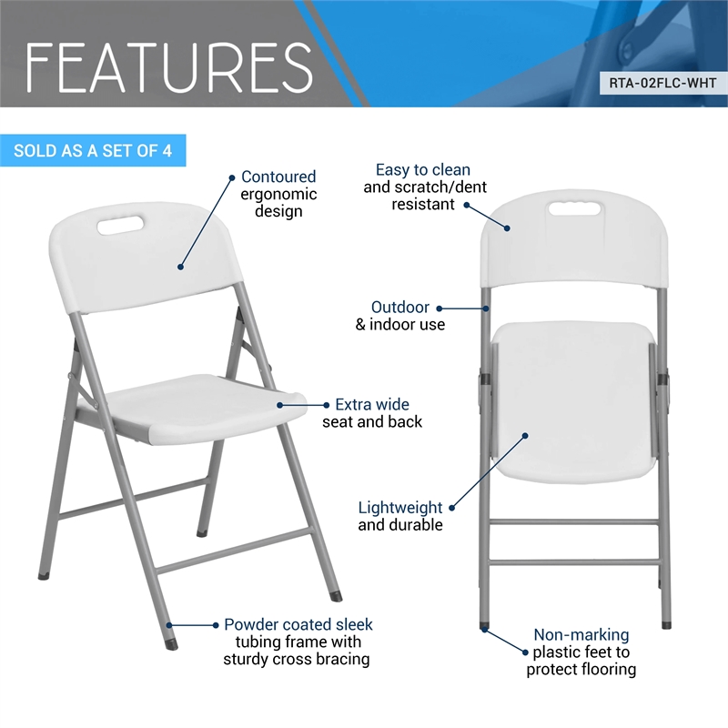 Techni Home Premium Comfort Granite White Folding Chairs Set of 4