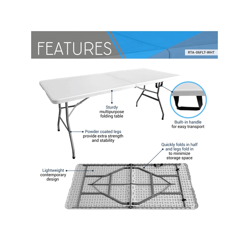 Techni Home 6 FT Granite White Folding Table