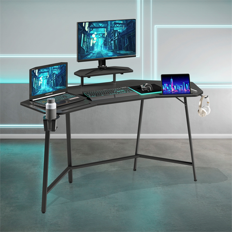 Techni Sport TS98D Gaming Desk with Shelf & Accessory Holders Black