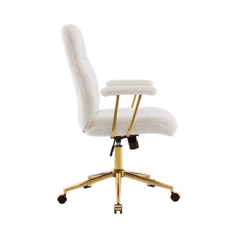 Textured Boucle Fabric White and Gold Office Chair - Height Adjustable Chair