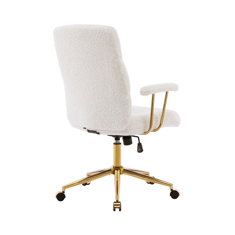 Textured Boucle Fabric White and Gold Office Chair - Height Adjustable Chair