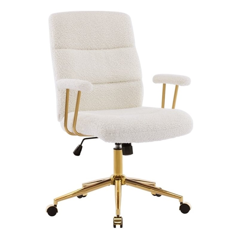 Textured Boucle Fabric White and Gold Office Chair - Height Adjustable Chair