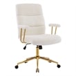 Textured Boucle Fabric White and Gold Office Chair - Height Adjustable Chair