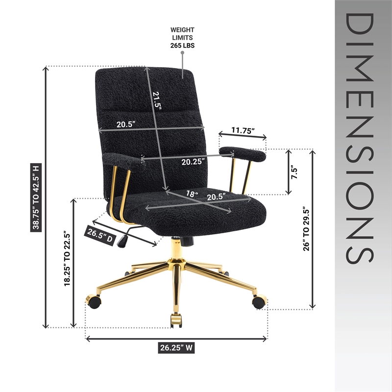 Textured Boucle Fabric Black and Gold Office Chair - Height Adjustable Chair