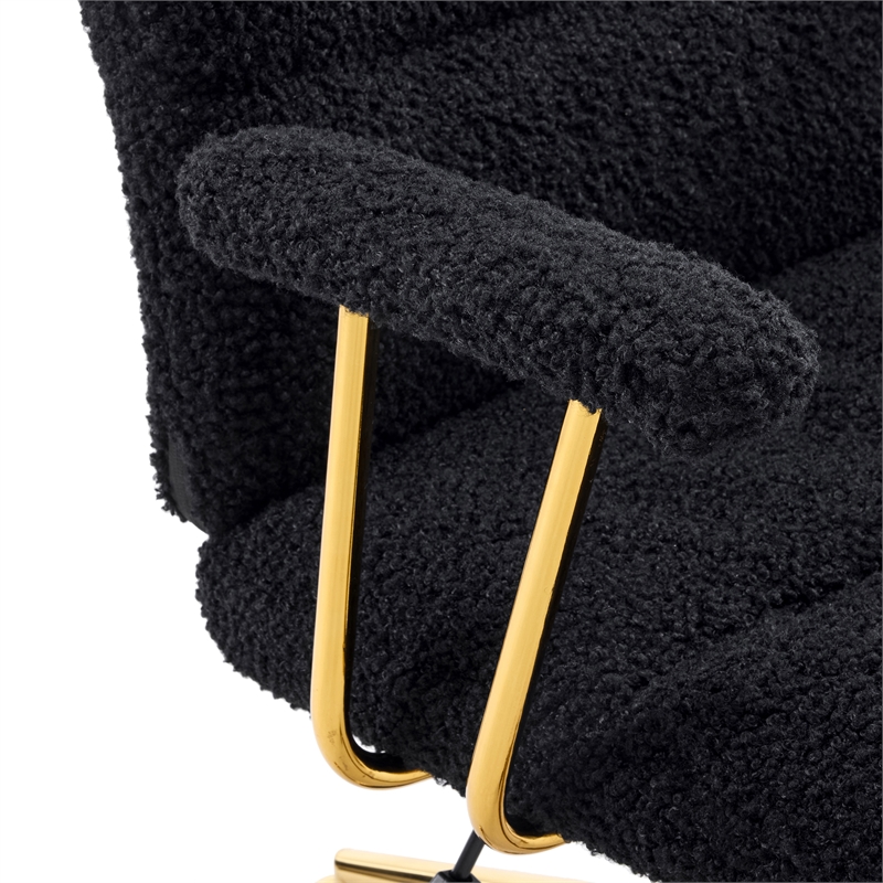 Textured Boucle Fabric Black and Gold Office Chair - Height Adjustable Chair