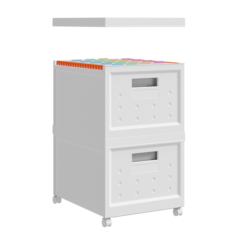 Set of 2 Collapsible Stackable Rolling File Boxes with Lids and 10 Hanging Files