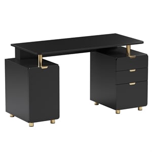 Techni Mobili Executive Desk with 3 Drawers and Cabinet - Black and Gold