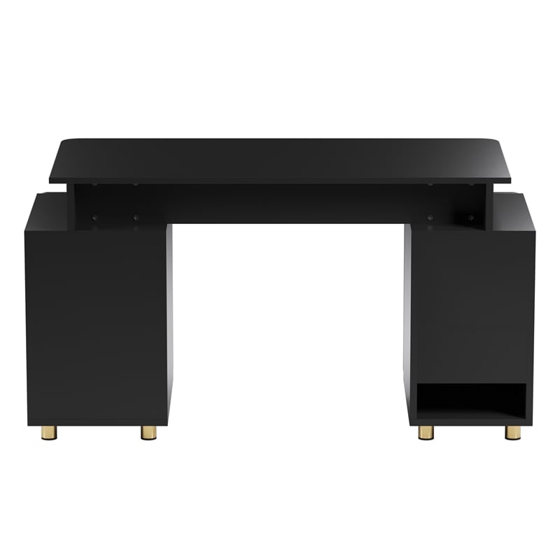 Techni Mobili Executive Desk with 3 Drawers and Cabinet - Black and Gold