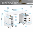 Techni Mobili Executive Desk with 3 Drawers and Cabinet - White and Gold