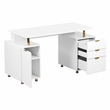 Techni Mobili Executive Desk with 3 Drawers and Cabinet - White and Gold