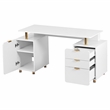 Techni Mobili Executive Desk with 3 Drawers and Cabinet - White and Gold
