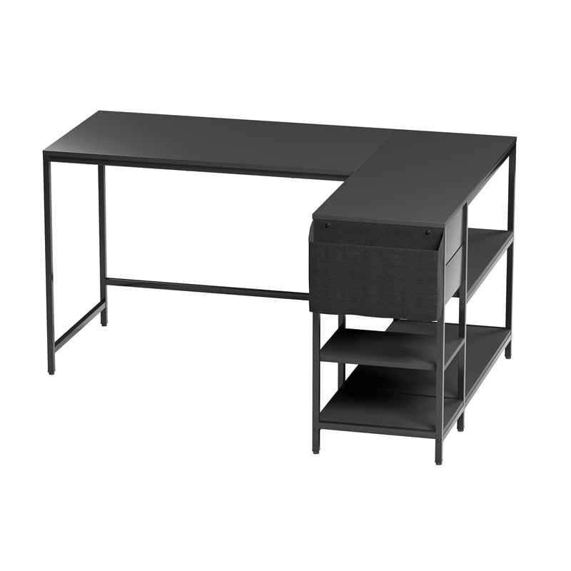 Techni Mobili L-Shaped Desk with Drawers - Shelves and Organizer - Black