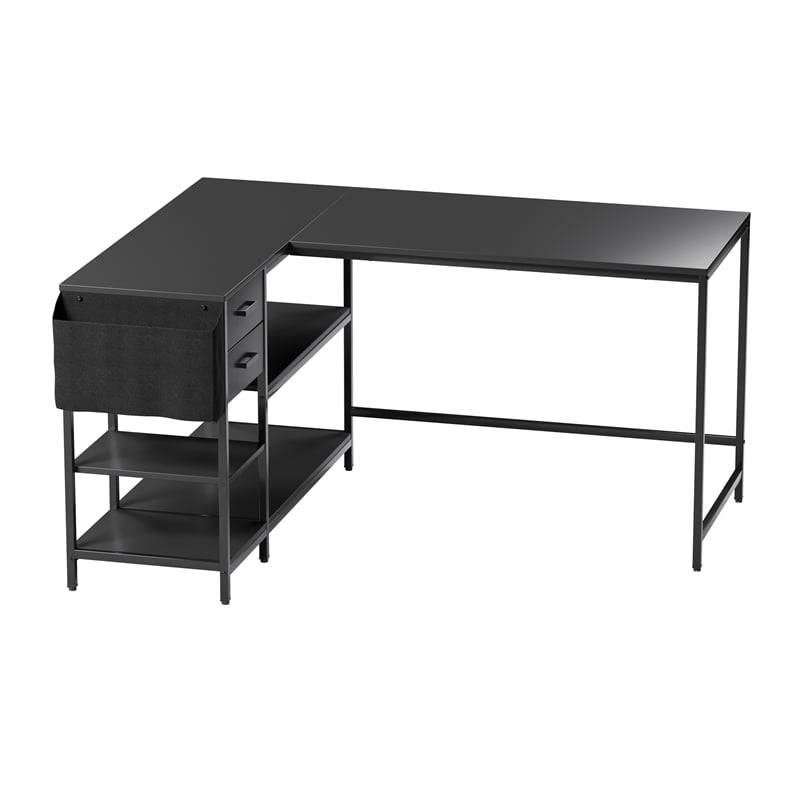 Techni Mobili L-Shaped Desk with Drawers - Shelves and Organizer - Black