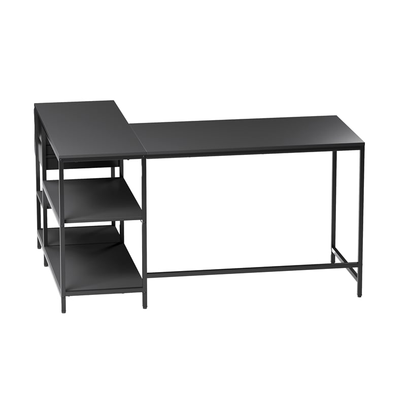 Techni Mobili L-Shaped Desk with Drawers - Shelves and Organizer - Black