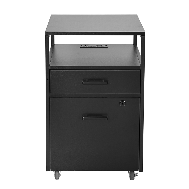 Techni Mobili Black 2-Drawer Rolling Locking File Cabinet w/ USB
