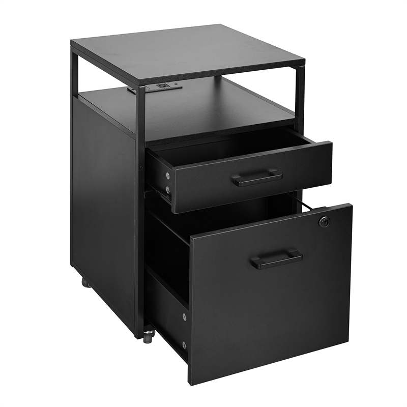 Techni Mobili Black 2-Drawer Rolling Locking File Cabinet w/ USB