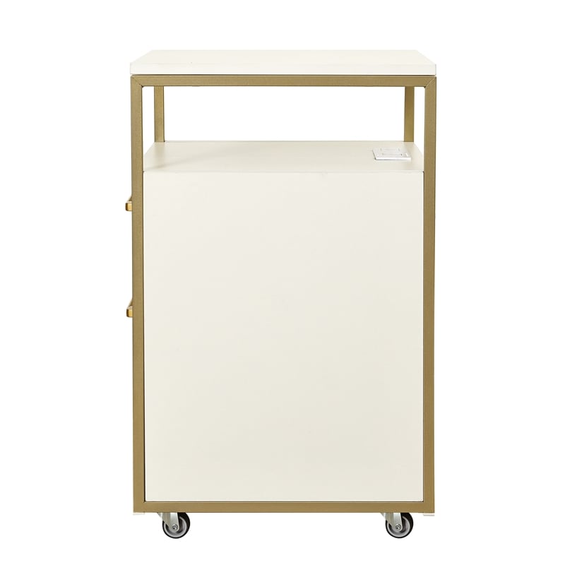 Techni Mobili White & Gold Rolling Locking File Cabinet w/ USB