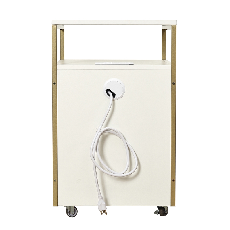 Techni Mobili White & Gold Rolling Locking File Cabinet w/ USB