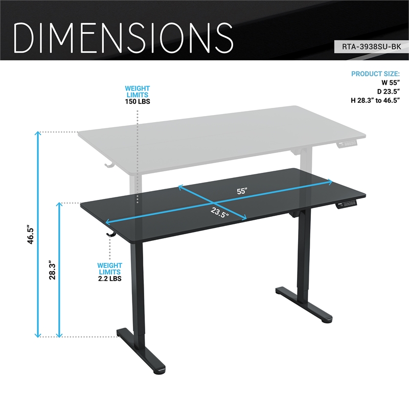 Techni Mobili 55in. W Electric Standing Desk - Black