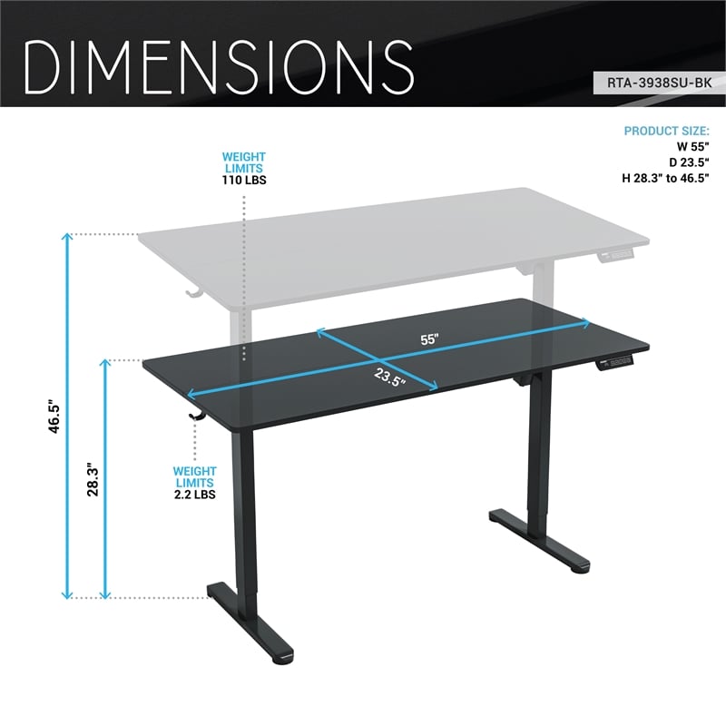 Techni Mobili 55in. W Electric Standing Desk - Black