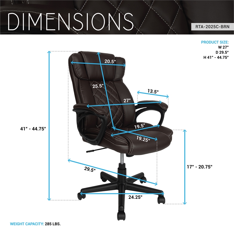 Techni Mobili High-Back Ergonomic Office Chair - Brown Faux Leather