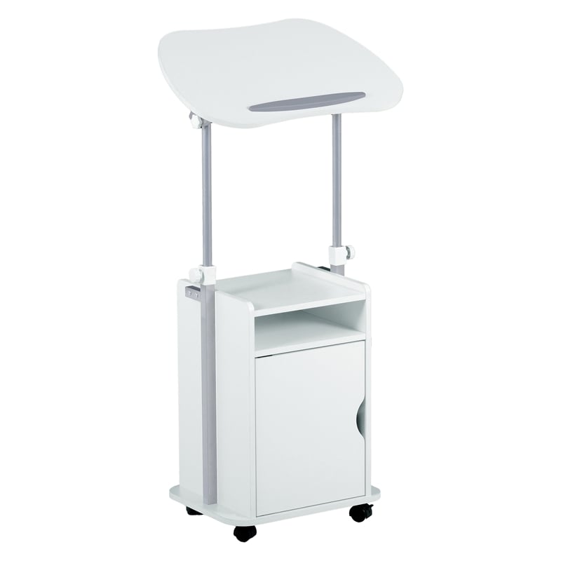 Techni Mobili White Rolling Laptop Cart - Adjustable Height Desk with Storage