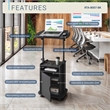 Techni Mobili Black Rolling Laptop Cart - Adjustable Height Desk with Storage