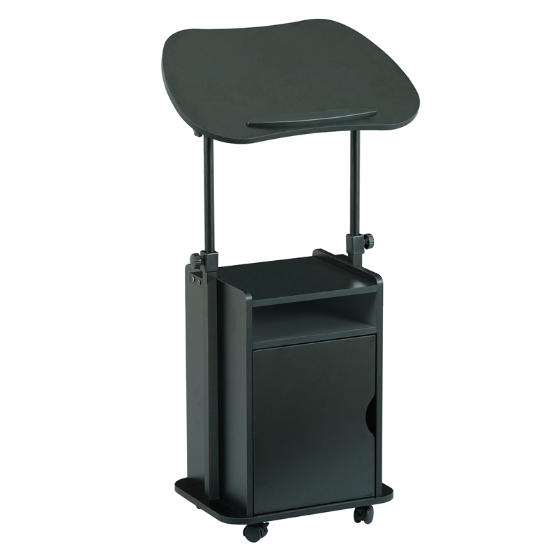 Techni Mobili Black Rolling Laptop Cart - Adjustable Height Desk with Storage