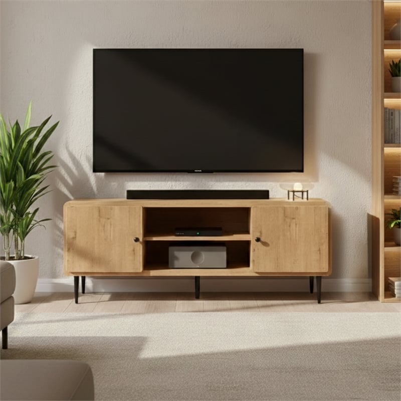 Techni Mobili Mid Century TV Stand for TVs Up to 60in. Oak