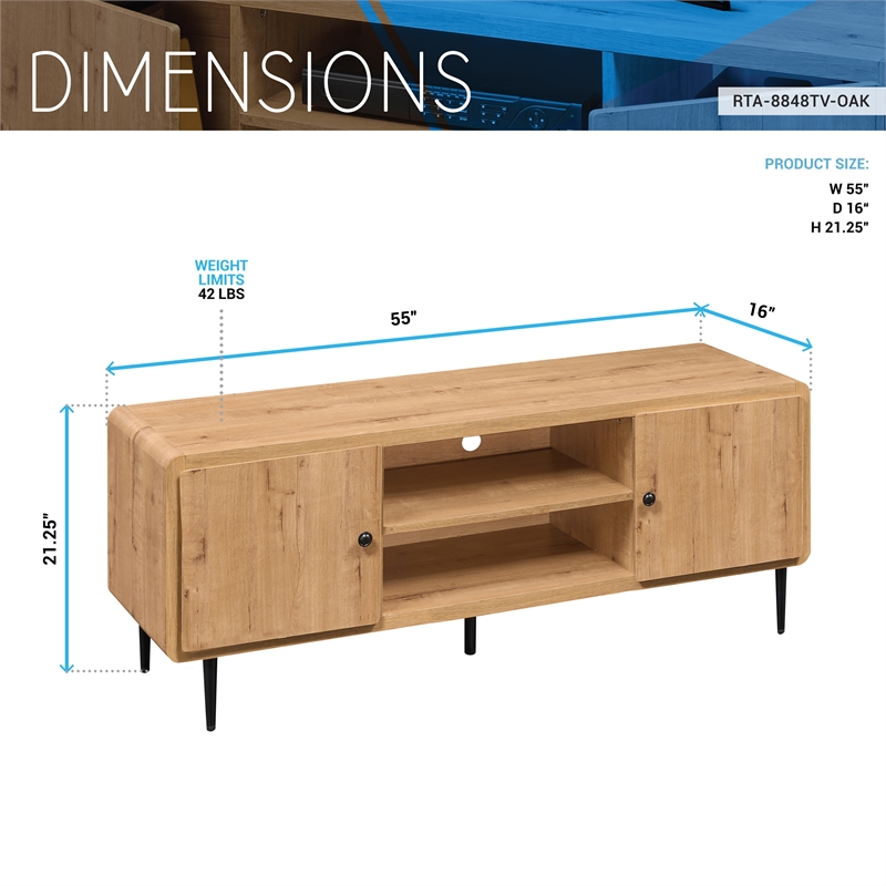 Techni Mobili Mid Century TV Stand for TVs Up to 60in. Oak