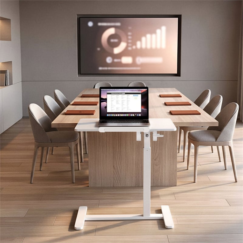 Techni Mobili Sit-to-Stand Rolling Adjustable Laptop Cart White