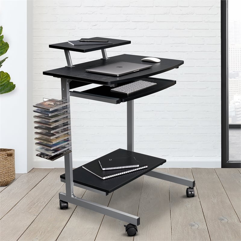 Techni Mobili Compact Computer Cart With Storage Espresso