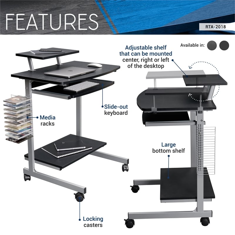 Techni Mobili Compact Computer Cart With Storage Espresso