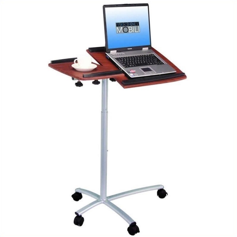 Techni Mobili Adjustable Mobile Laptop Cart in Mahogany RTAB001NM615
