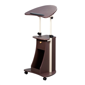 Techni Mobili Deluxe Sit-to-Stand Rolling Laptop Cart With Storage in Chocolate