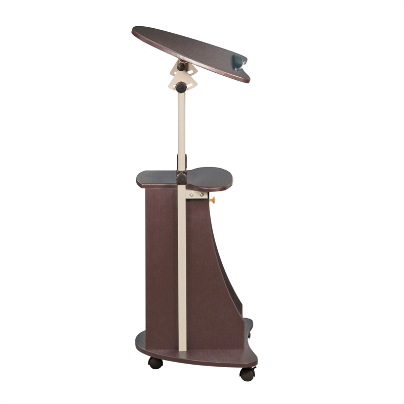 Techni Mobili Deluxe Sit-to-Stand Rolling Laptop Cart With Storage in Chocolate