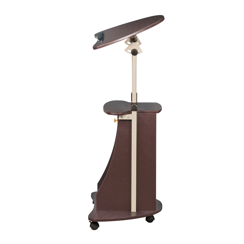 Techni Mobili Deluxe Sit-to-Stand Rolling Laptop Cart With Storage in Chocolate