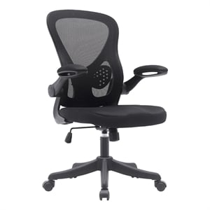 Techni Mobili Black Mesh Office Chair with Lumbar Support and Flip-Up Arms