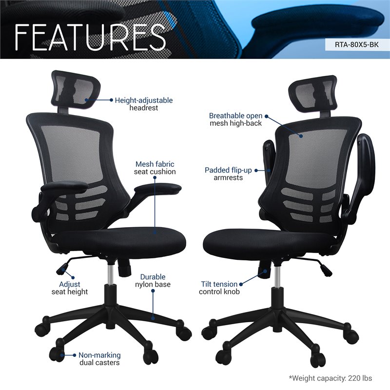 Techni Mobili Ergonomic Office Mesh Chair Black