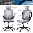 Techni Mobili Executive High Back Office Chair w/ Headrest in Silver Gray Fabric
