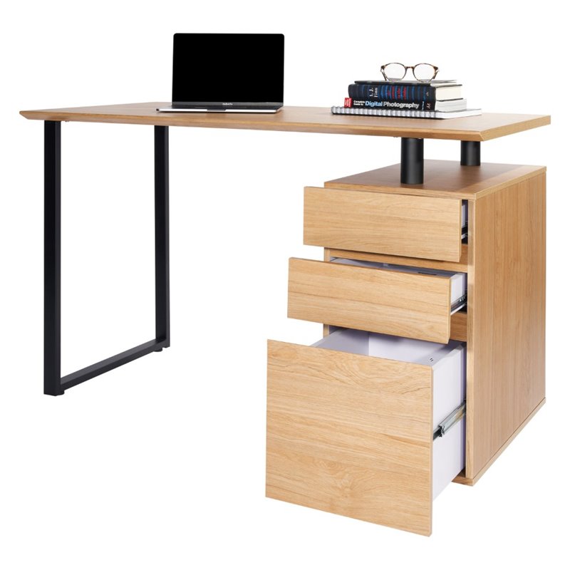 Techni Mobili Computer Desk With Storage And File Cabinet In Pine