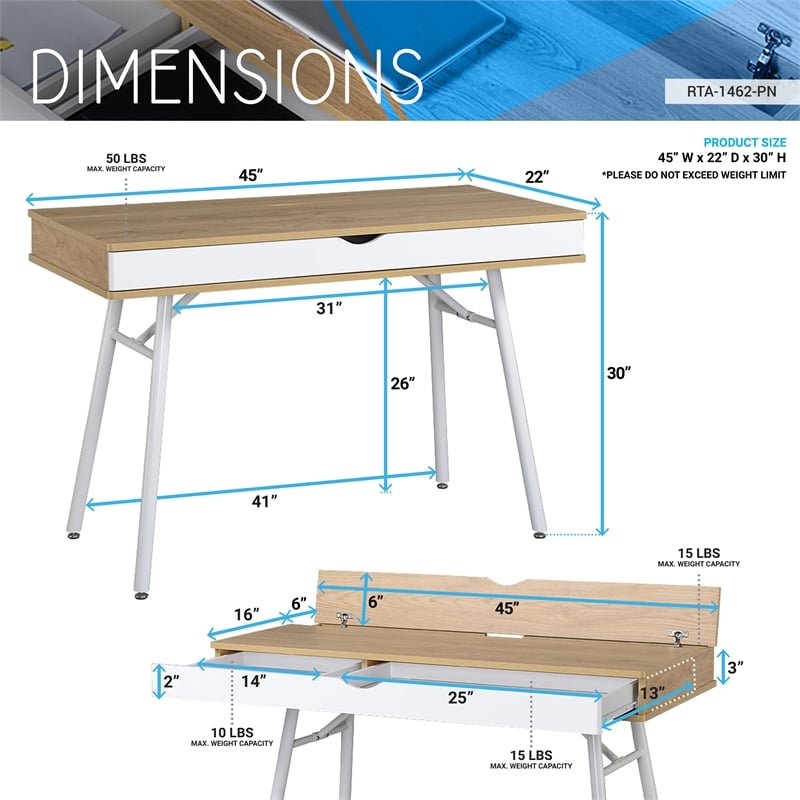 Techni Mobili Workstation with Cord Management and Storage in Pine