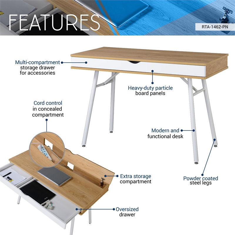 Techni Mobili Workstation with Cord Management and Storage in Pine