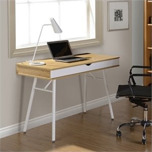 techni mobili workstation with cord management and storage in pine