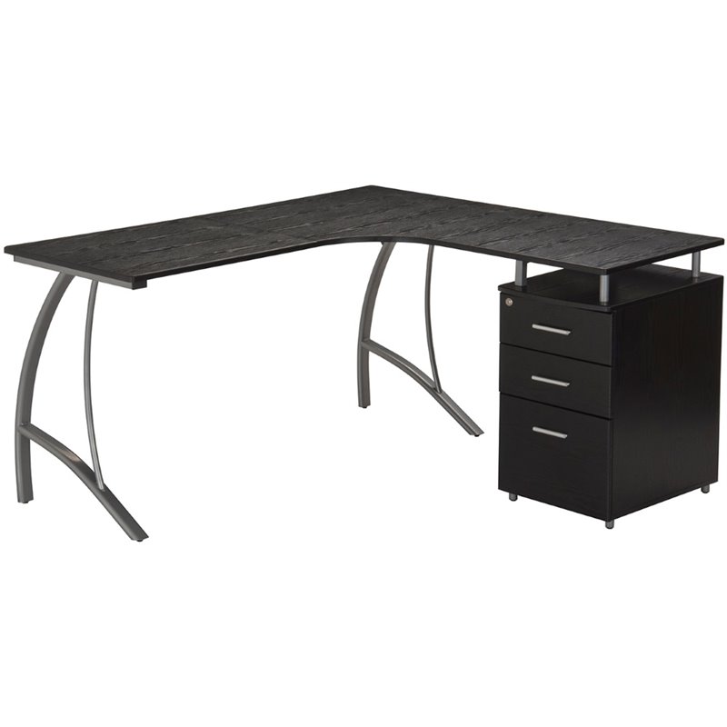 Techni Mobili L Shape Corner desk with File Cabinet in Dark Espresso