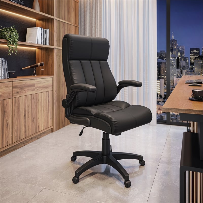 Techni Mobili Medium Back Executive Office Chair with Flip-up Arms Black