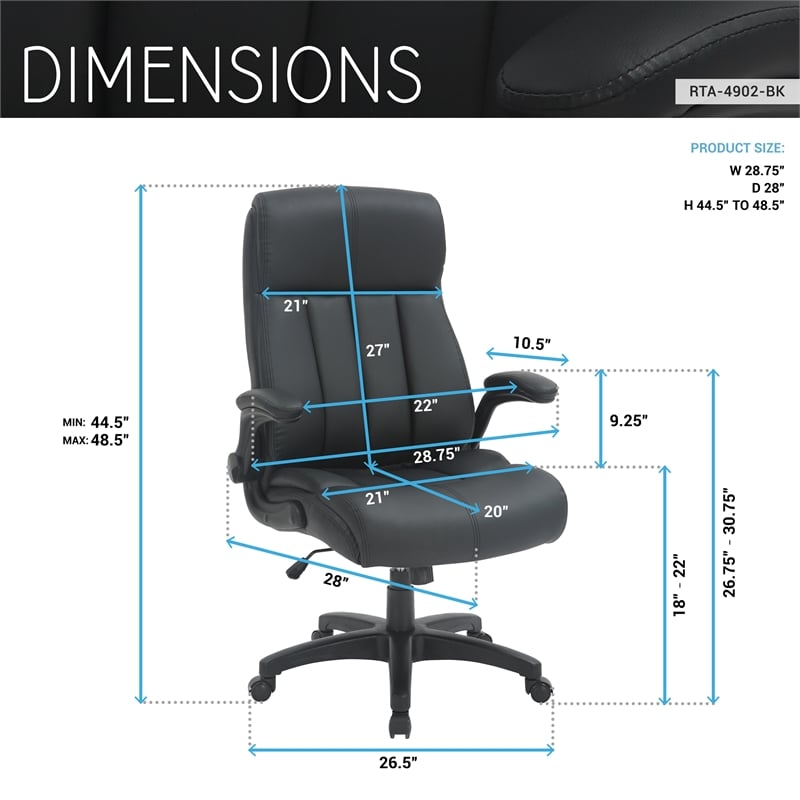 Techni Mobili Medium Back Executive Office Chair with Flip-up Arms Black