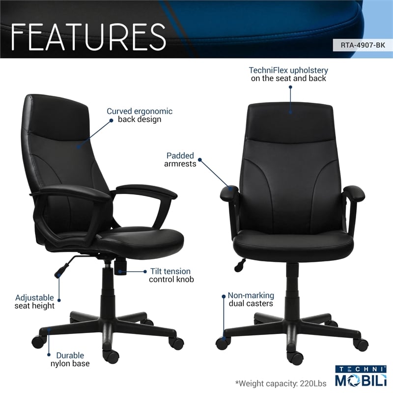 Techni Mobili Medium Back Manager Office Chair in Black