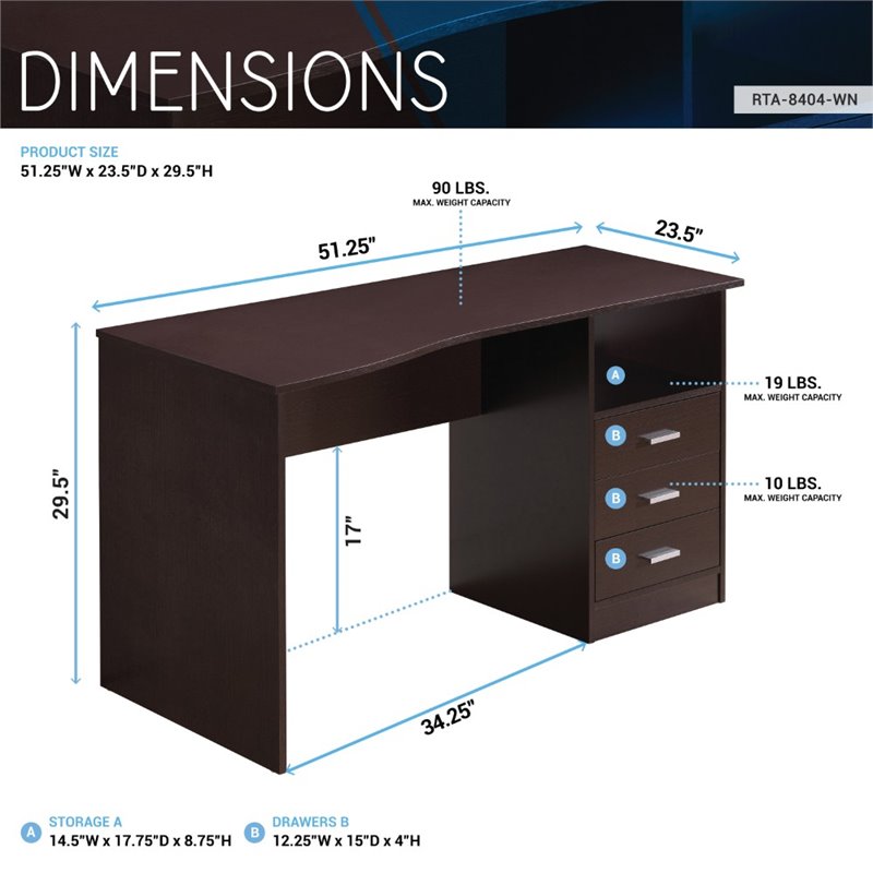 techni mobili classy desk with three drawers