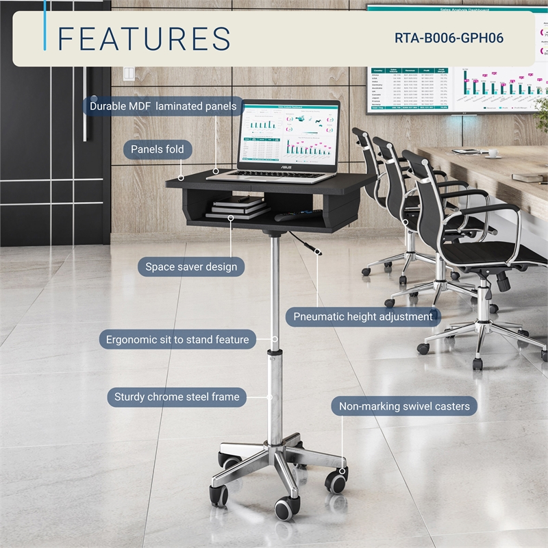 Techni Mobili Folding Table Laptop Cart in Graphite
